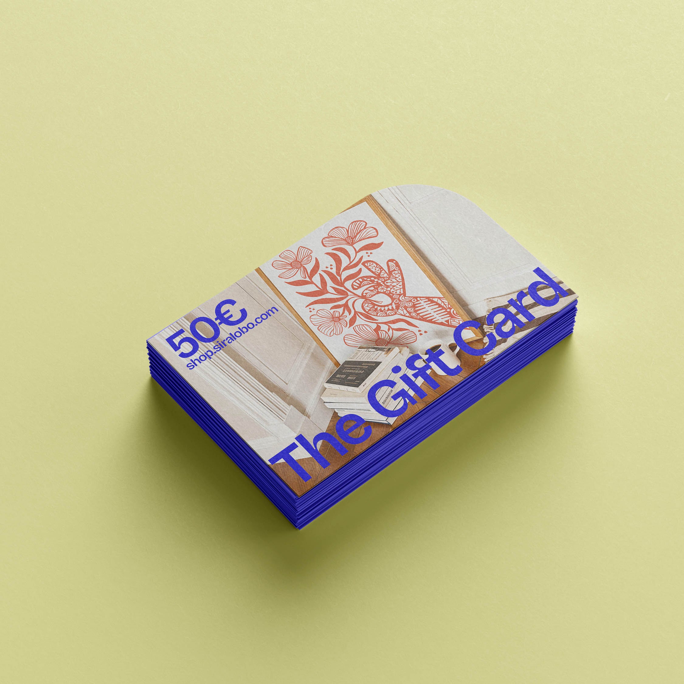 Gift card with floral design on a yellow background