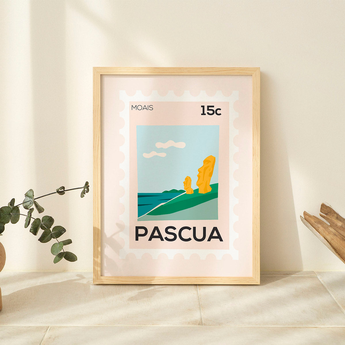 Framed artwork with 'Pascua' text on a light background