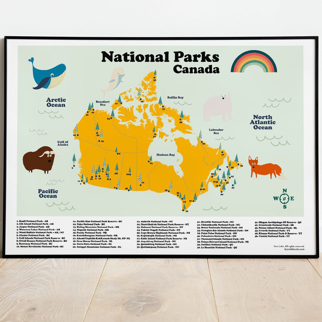 Mapa de parques nacionales de Canadá. Descarga instantánea