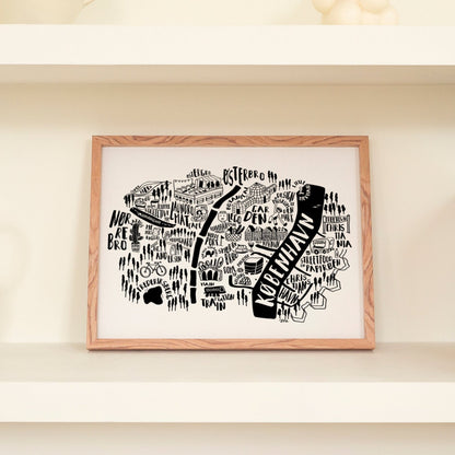 Discover Copenhagen with this black and white city map by Sira Lobo. This illustrated print highlights my favorite spots in Denmark&#39;s capital, blending style and travel memories for your home decor.