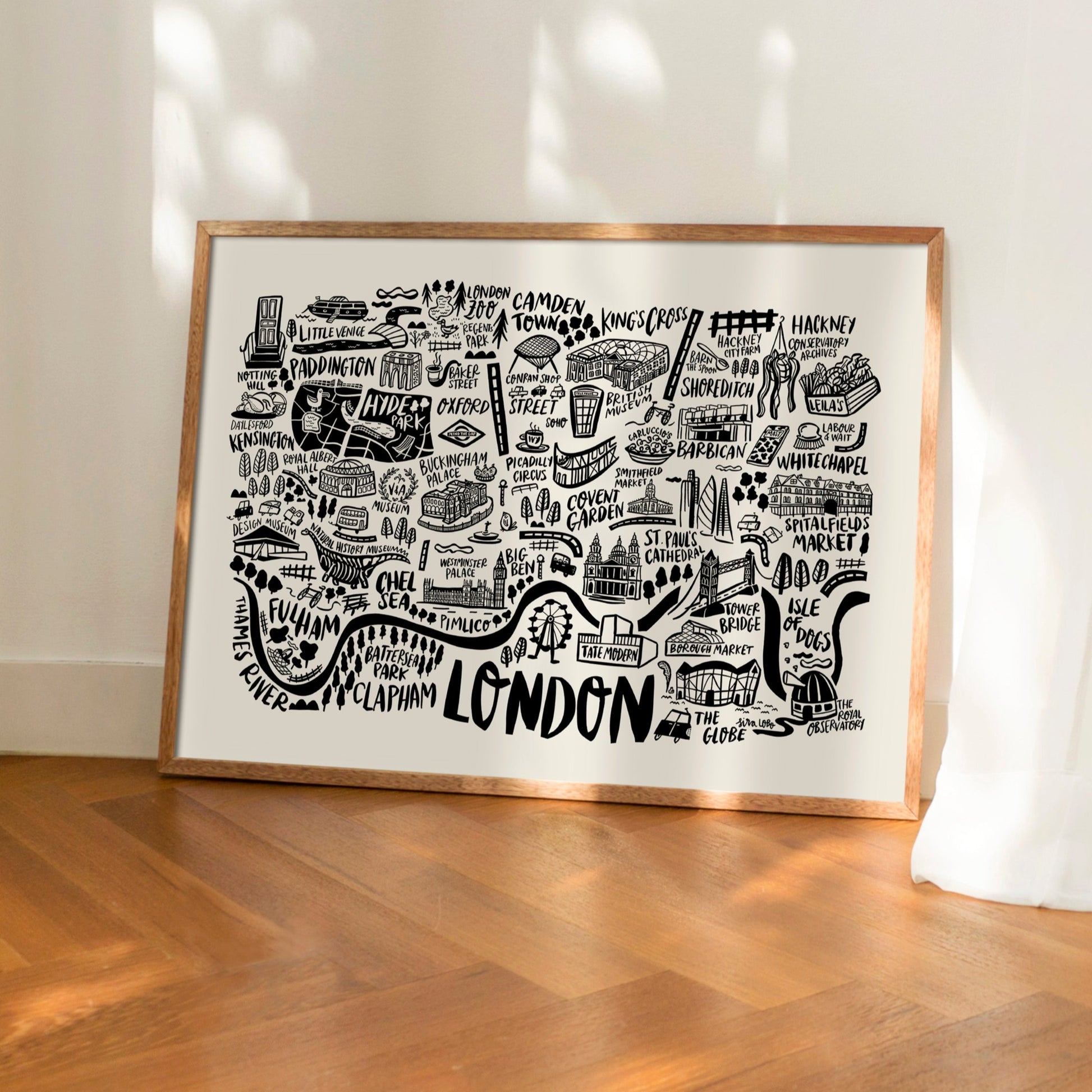 London Illustarted city map by sira lobo for living room decor