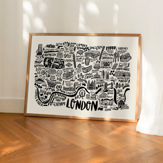 London Illustarted city map by sira lobo for living room decor