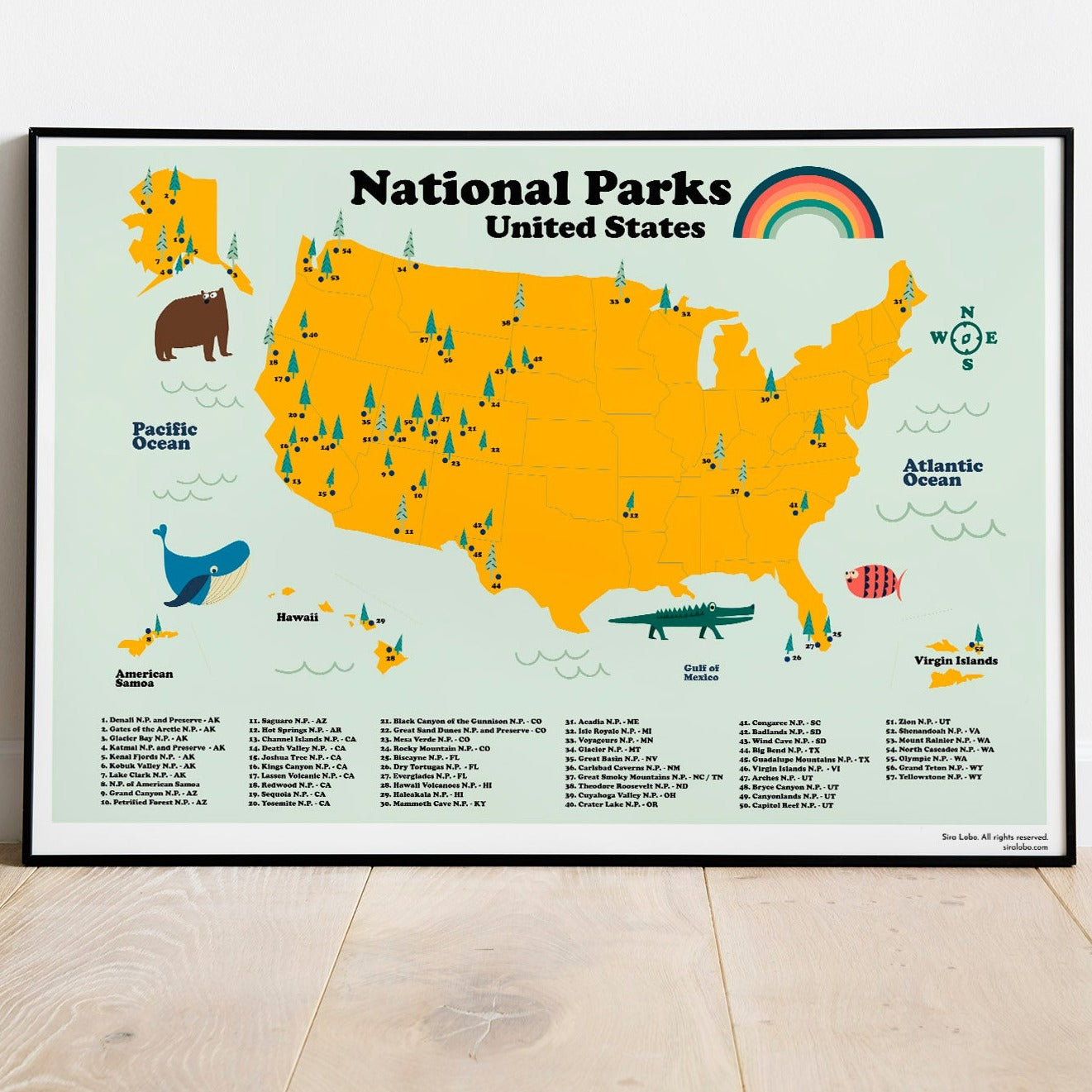 United States National Parks Map. Instant Download