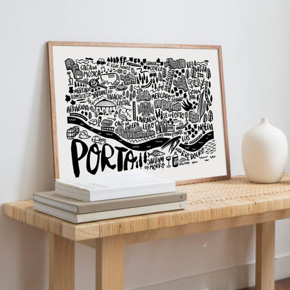 Porto Portugal illustrated map by Sira Lobo for living room decor and Travel Wall. Perfect Traveler's gift to keep memories alive.