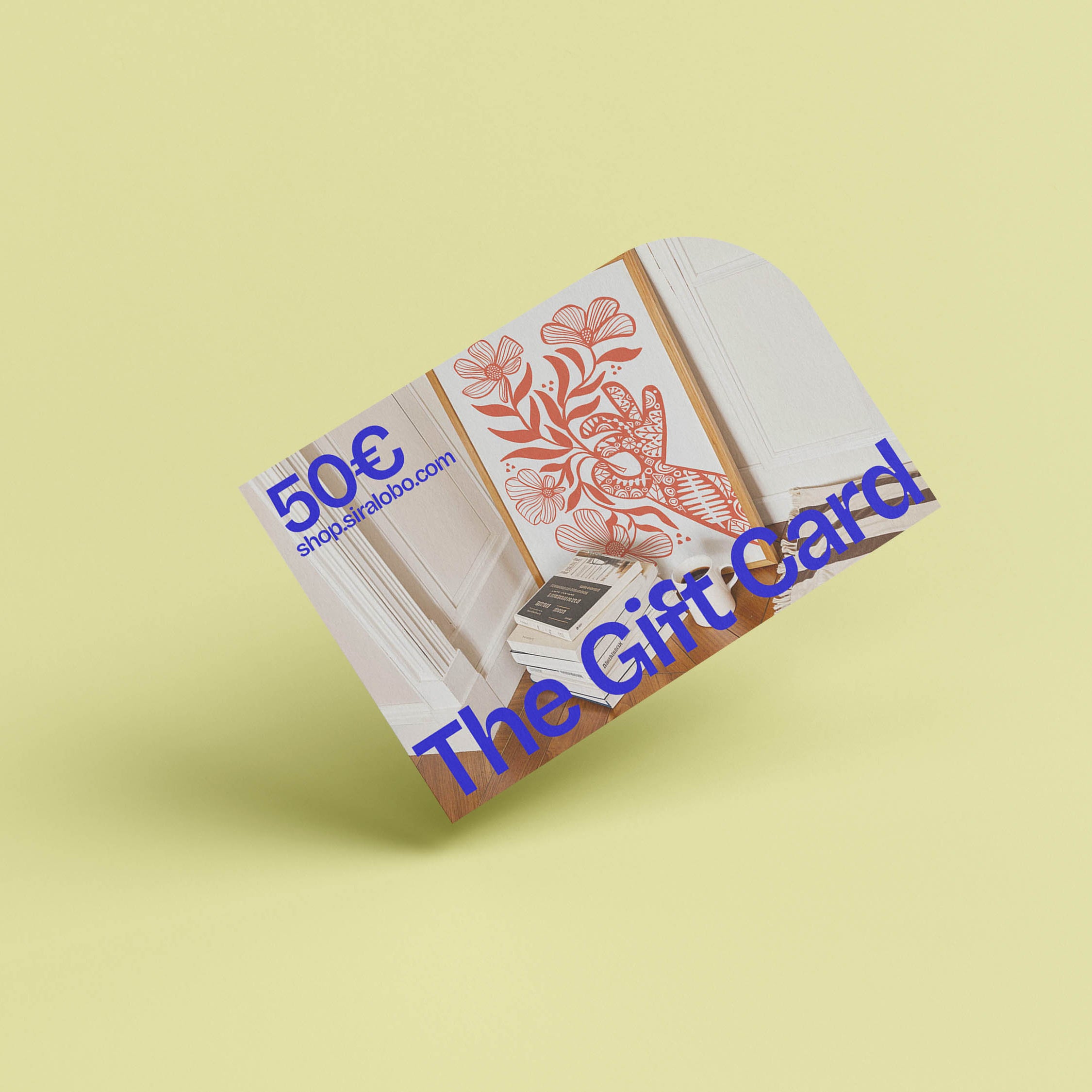 Gift card with floral design on a yellow background